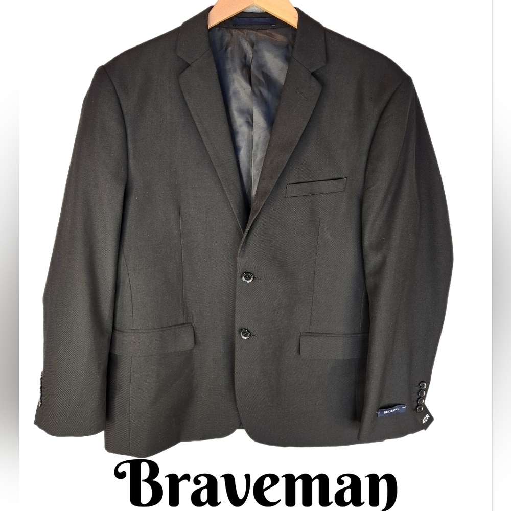 Braveman Mens Blazer Jacket Sz 42R Black 2 Button Front Out &  Inside Pockets
